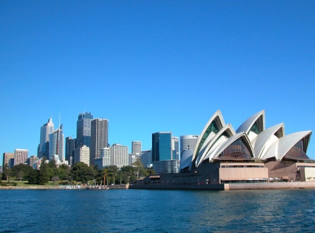 The Sydney Opera House and the City. On the left is the Royal Botanic Garden.