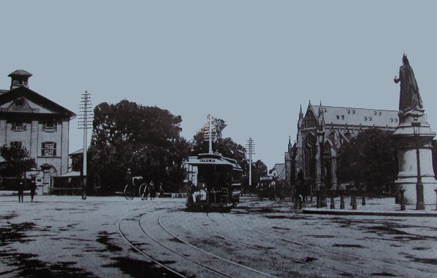 View of Queens Square - Note St Pauls Cathedral, Hyde Park Barracks and the King St. Tram