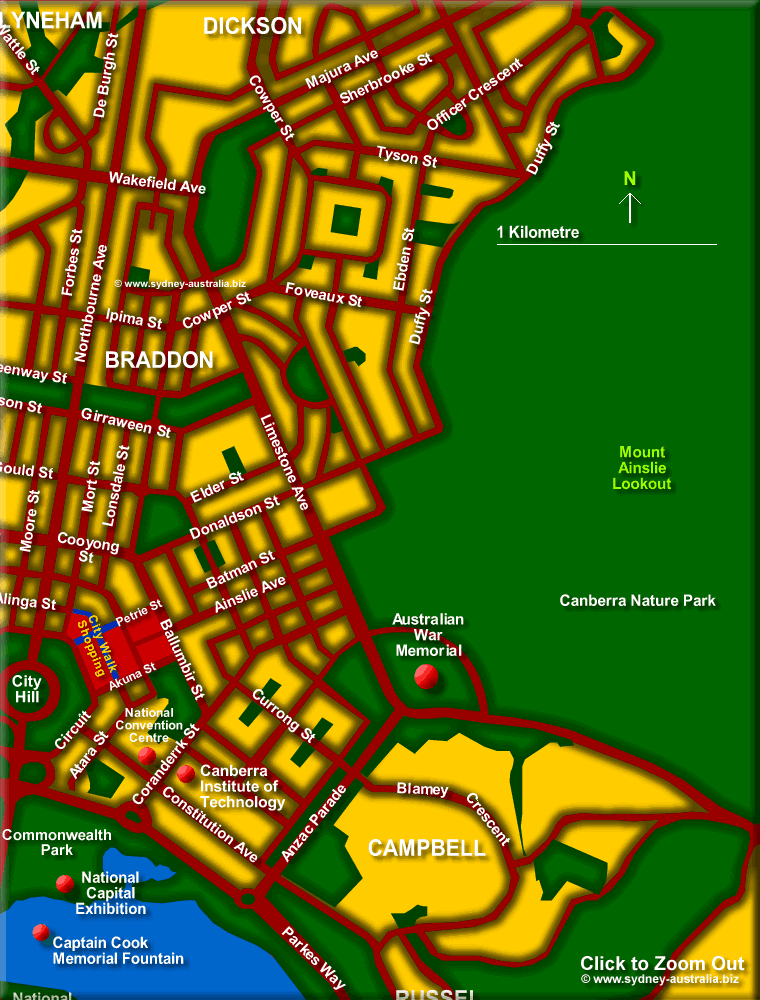 Map of North East Canberra. Australian Capital Territory - Click to Zoom Out