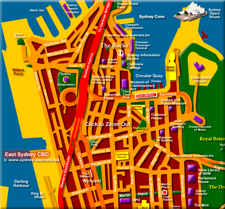 Map of Sydney - Click to Zoom Out © m.sydney-australia.biz