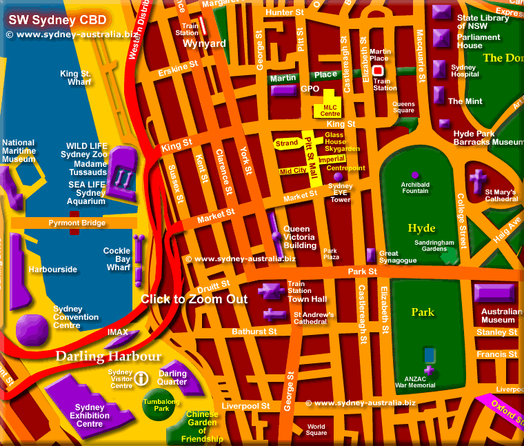 Sydney City Map - Click to Zoom Out © m.sydney-australia.biz