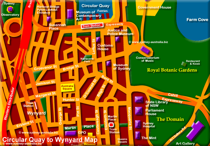 Sydney Transport Hubs, Wynyard and Circular Quay - Click to Zoom Out