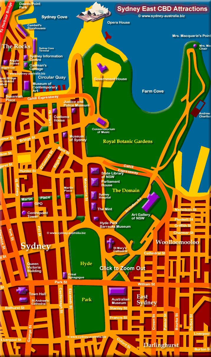 Map of Sydney Business District East - Click to Zoom Out © m.sydney-australia.biz