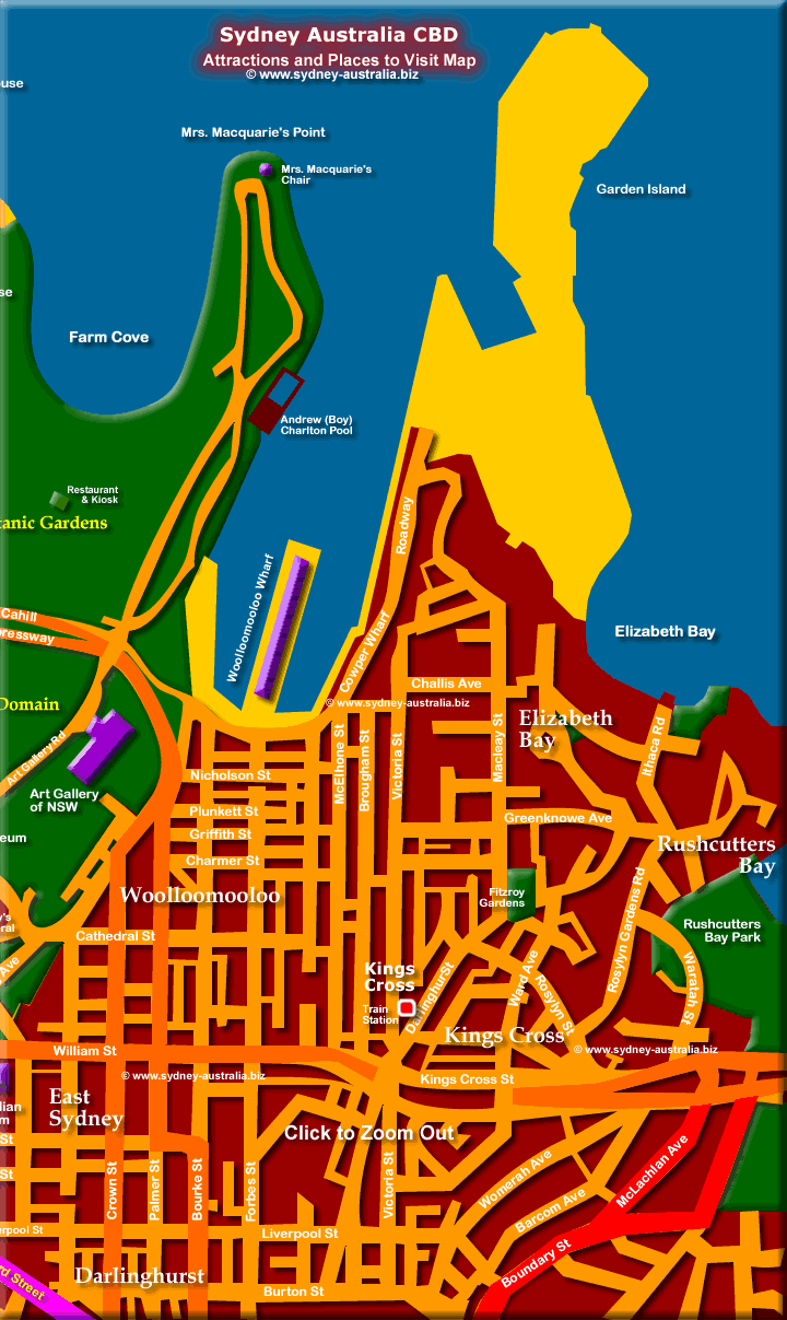 Map of Kings Cross and Darlinghurst - Click to Zoom Out © m.sydney-australia.biz