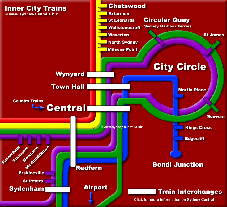 Sydney Inner City Trains - Click for more Information on Sydney Central © m.sydney-australia.biz