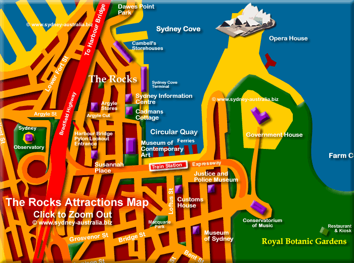 Attractions  at The Rocks (Sydney Restored Historical District) Click to Zoom Out