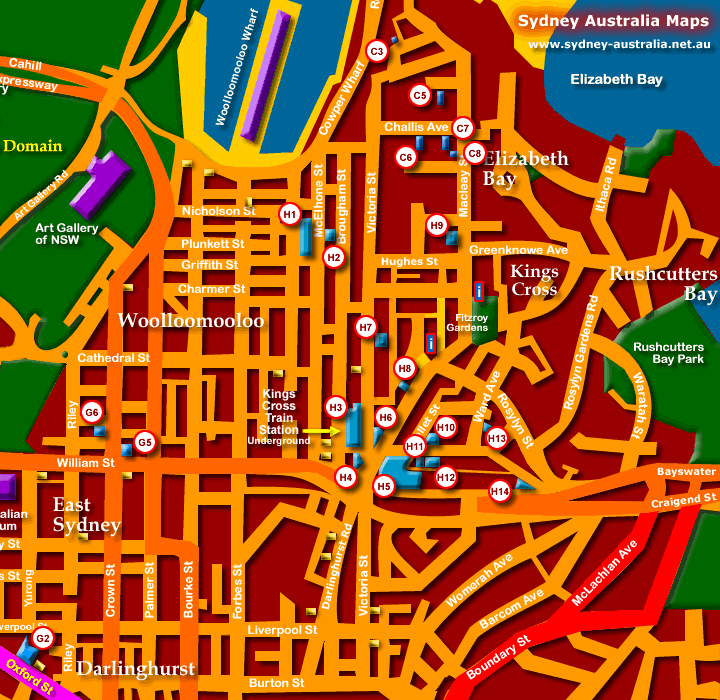 Sydney City Hotels Map - Click to Zoom Out