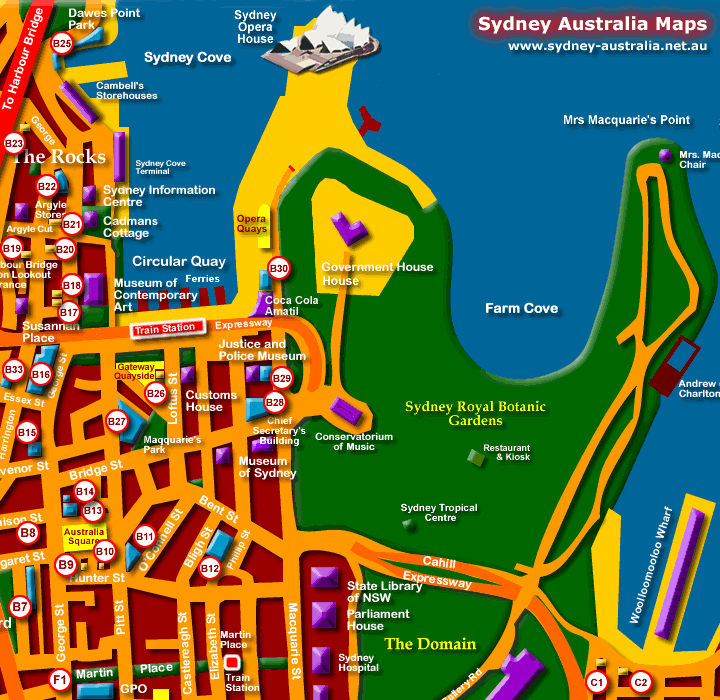 Map of Hotels in Sydney CBD - Click to Zoom Out