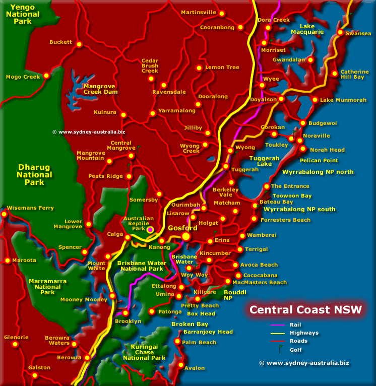 Map of the Central Coast NSW