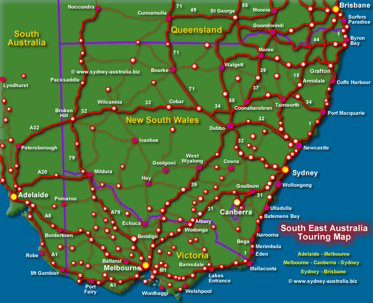 Map of the New South Wales and Major Routes - Click to see About NSW