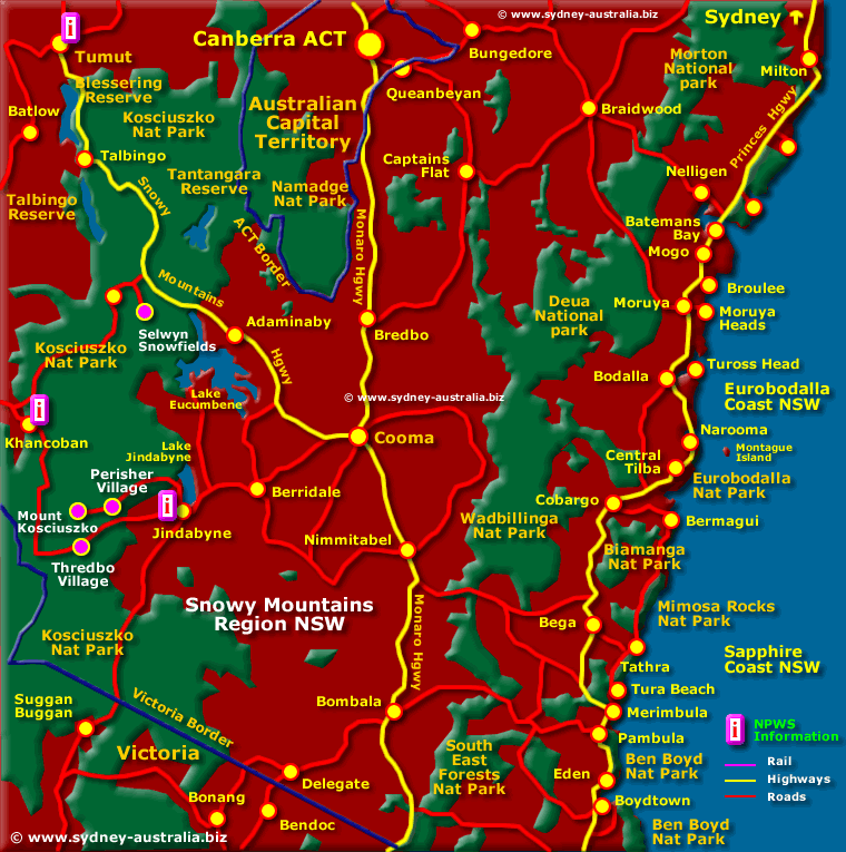 Map of the Snowy Mountains - Click to see More Information