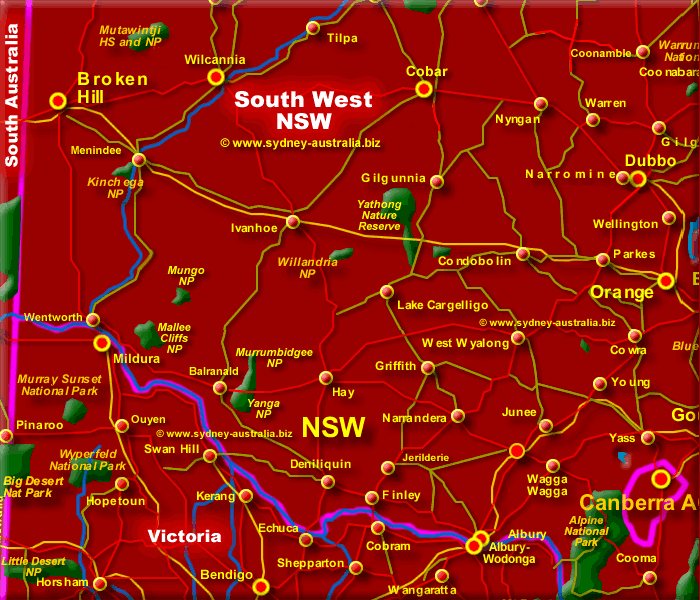 Map of New South Wales South West - Click to Zoom Out