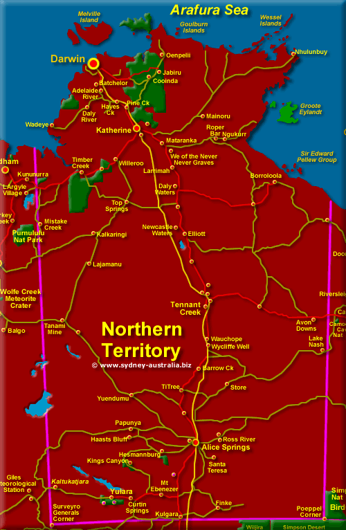 Map of The Northern Territory, Australia - Click for More Detailed Map