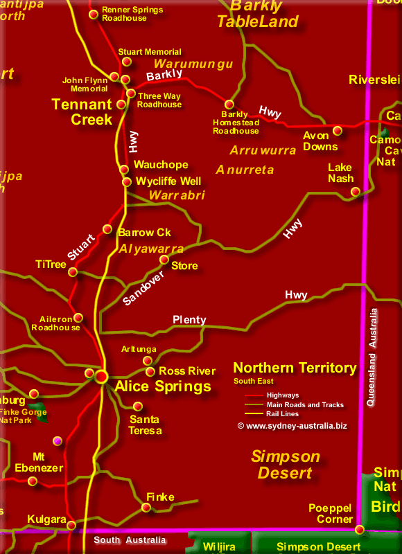 Map of the Northern Territory South East - Click to Zoom Out