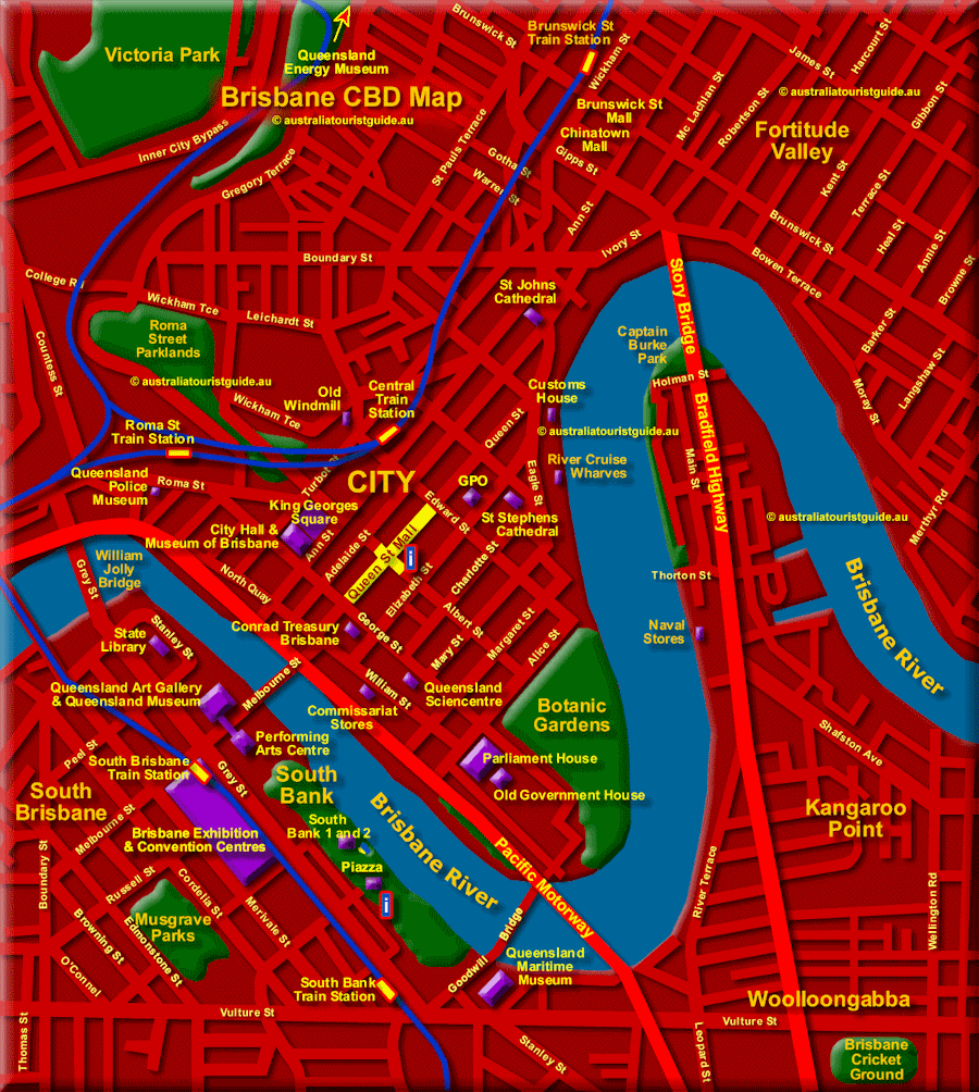 Map of Brisbane CBD - Click to Zoom out to Greater Brisbane Map