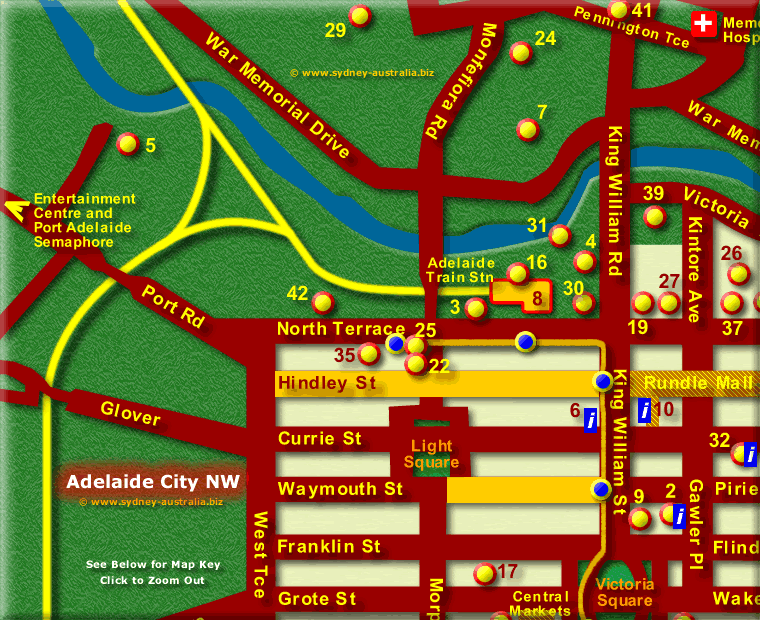 Map of Adelaide City Attractions NW - Click to Zoom Out