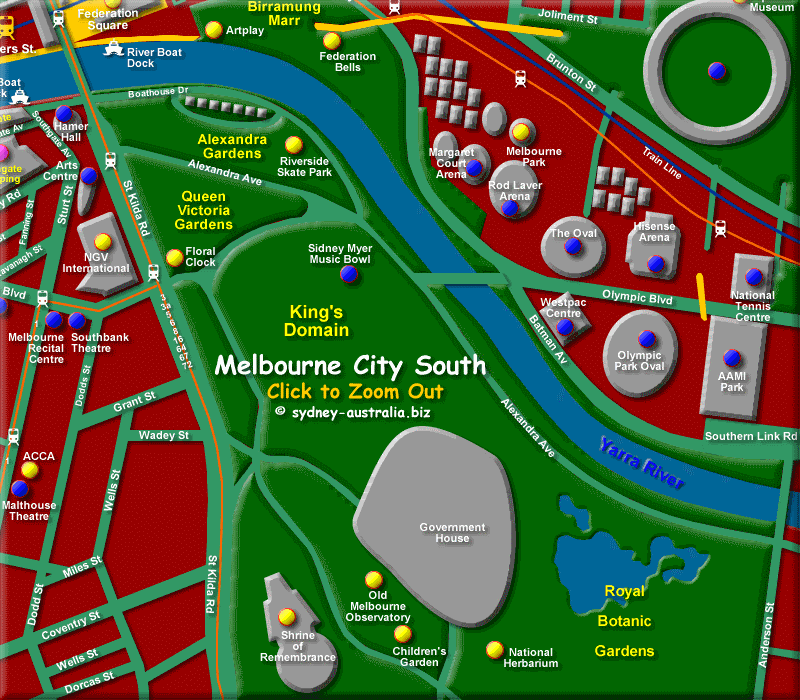 Map of South East Melbourne CBD - Click to Zoom Out