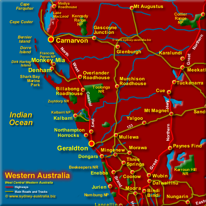 Map of Central West Western Australia - Click to Zoom Out