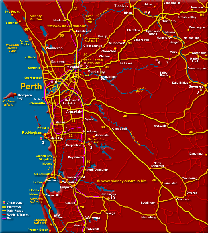 Map of Perth - Click to Zoom In to CBD