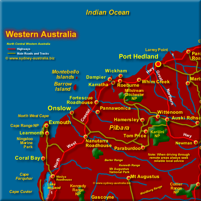 Map of Mid North West Western Australia - Click to Zoom Out