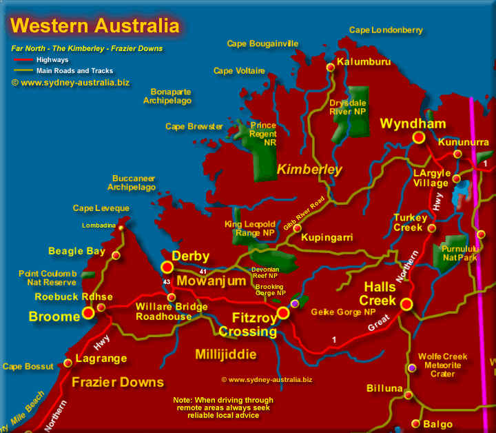 Map of Western Australia, Far North - Click to Zoom Out