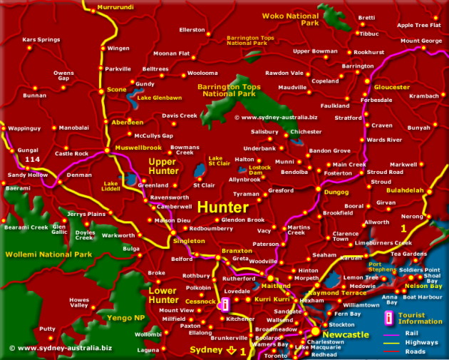 Map of the Hunter Valley Region