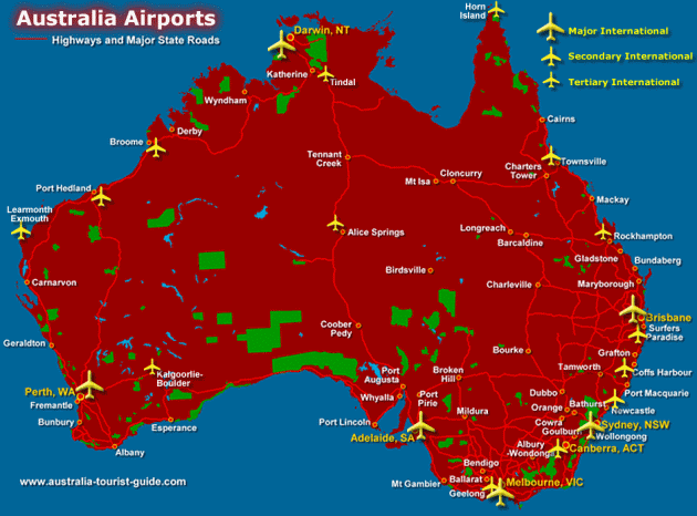 Map: Australia Major Airports Map